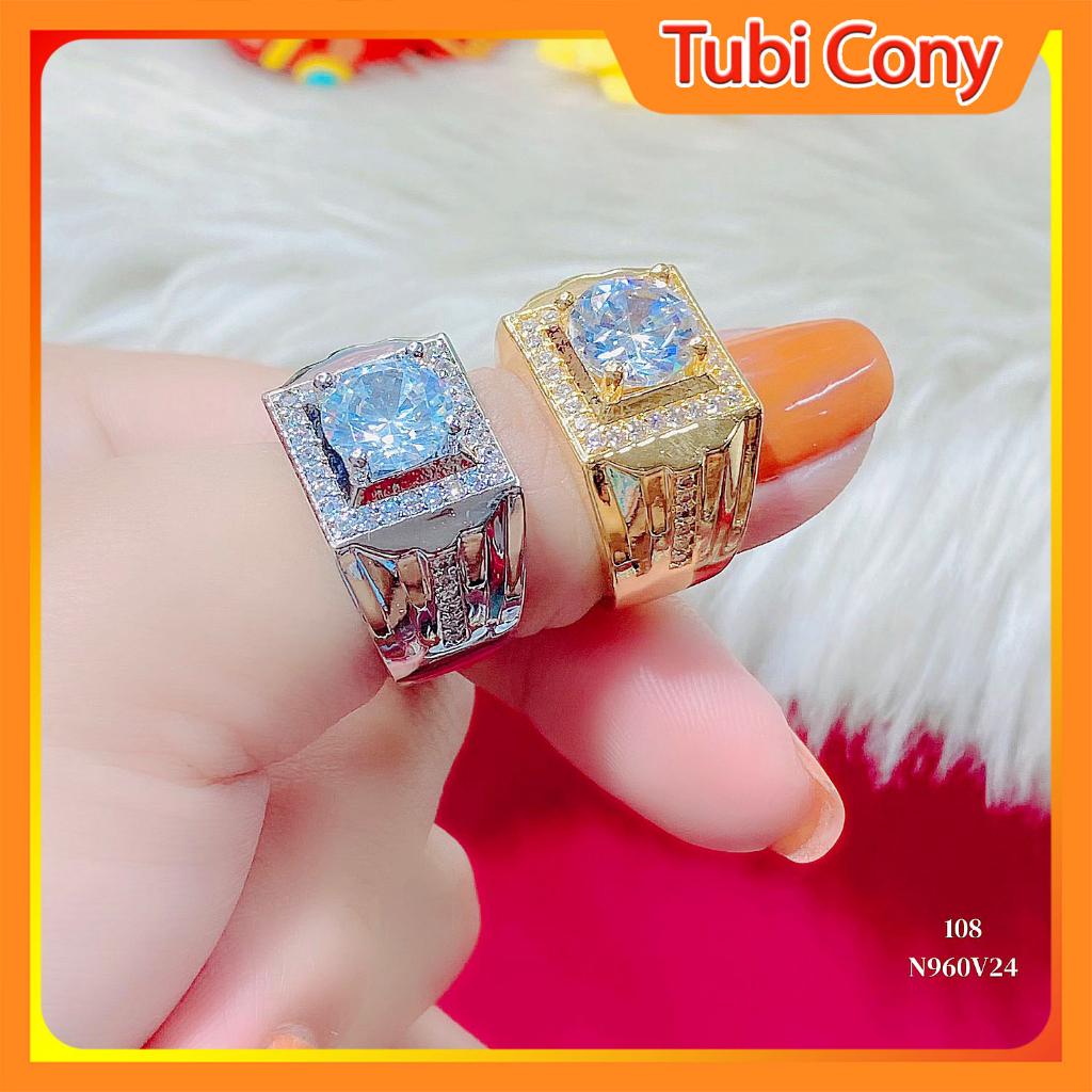 Nhẫn Nam Kiểu Mặt Vuông Đính Đá Sang Trọng Khảm Xoàn N960 Mạ Vàng or Bạc