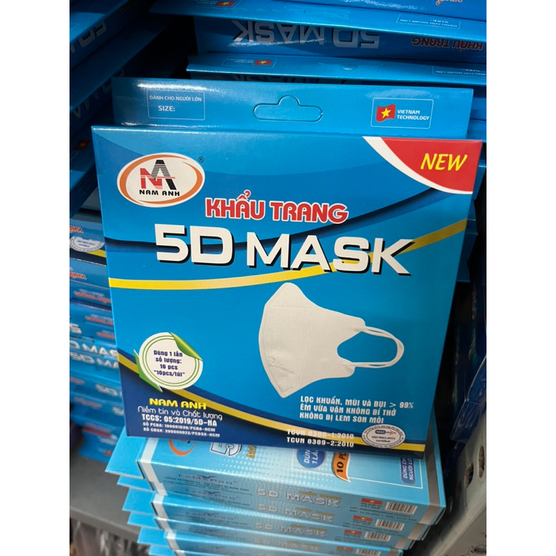 Khẩu trang 5D Nam Anh x 10cái/hộp trắng có quà tặng