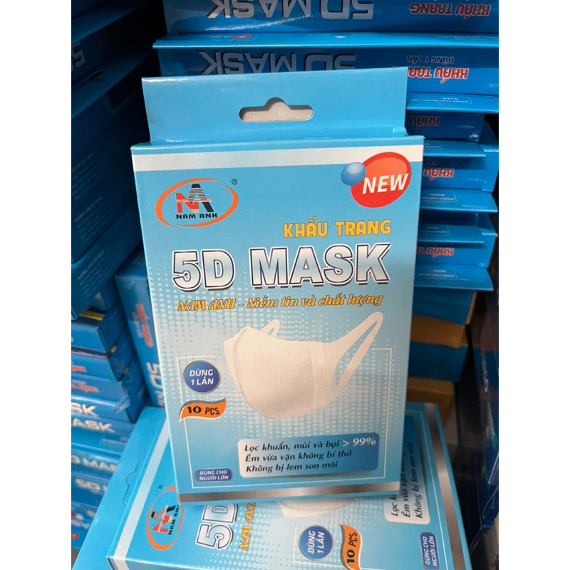 Khẩu trang 5D Nam Anh x 10cái/hộp trắng có quà tặng