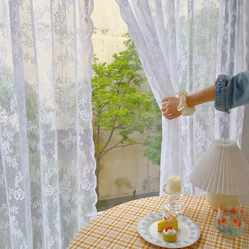 Rèm vải ren voan hoa trắng vintage nàng thơ trang trí phòng, cửa sổ, làm background, decor studio,💥Siêu rẻ💥