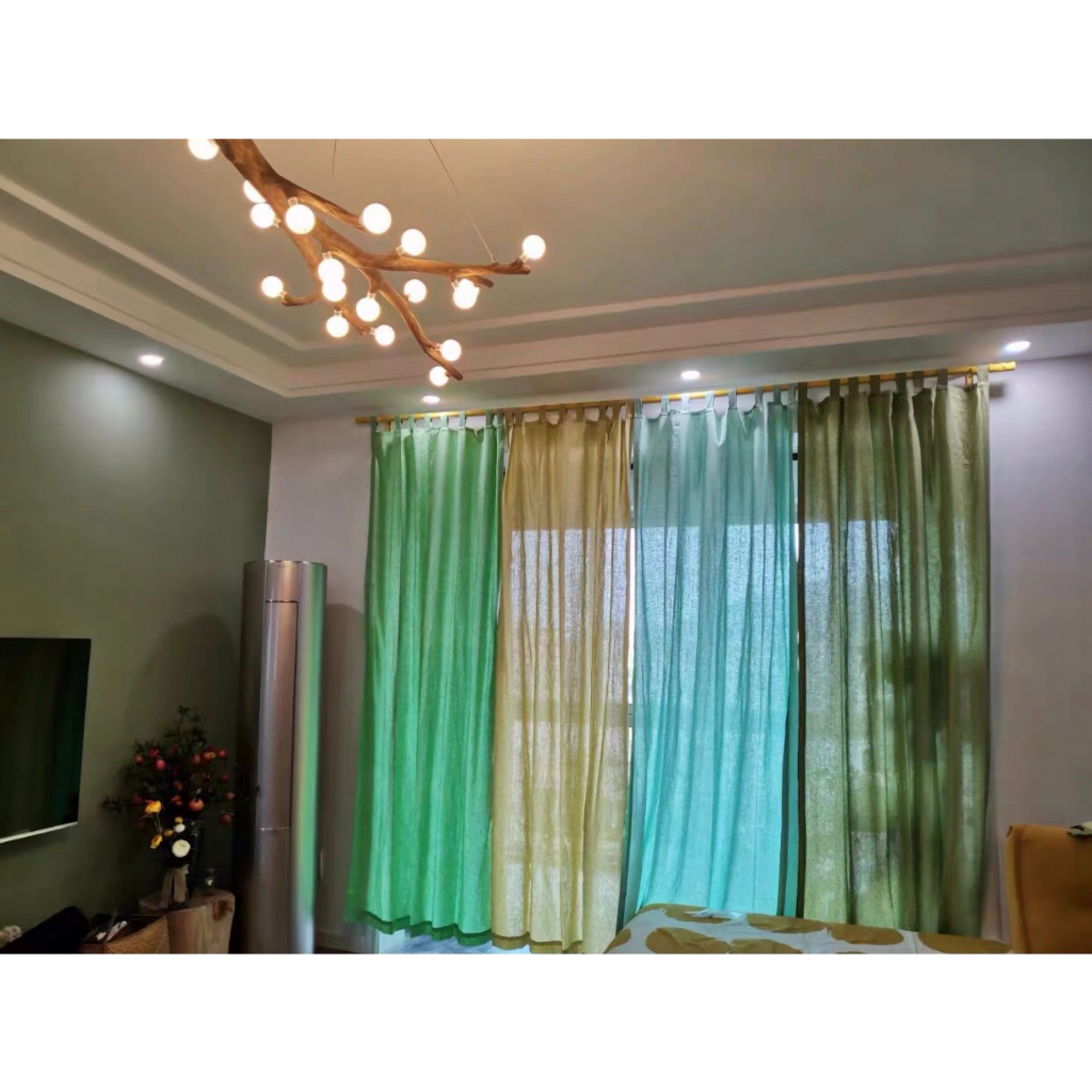 Rèm cửa sổ vải linen tone màu xanh vàng vintage, màn cửa lớn xinh đẹp decor trang trí phòng ngủ phòng khách