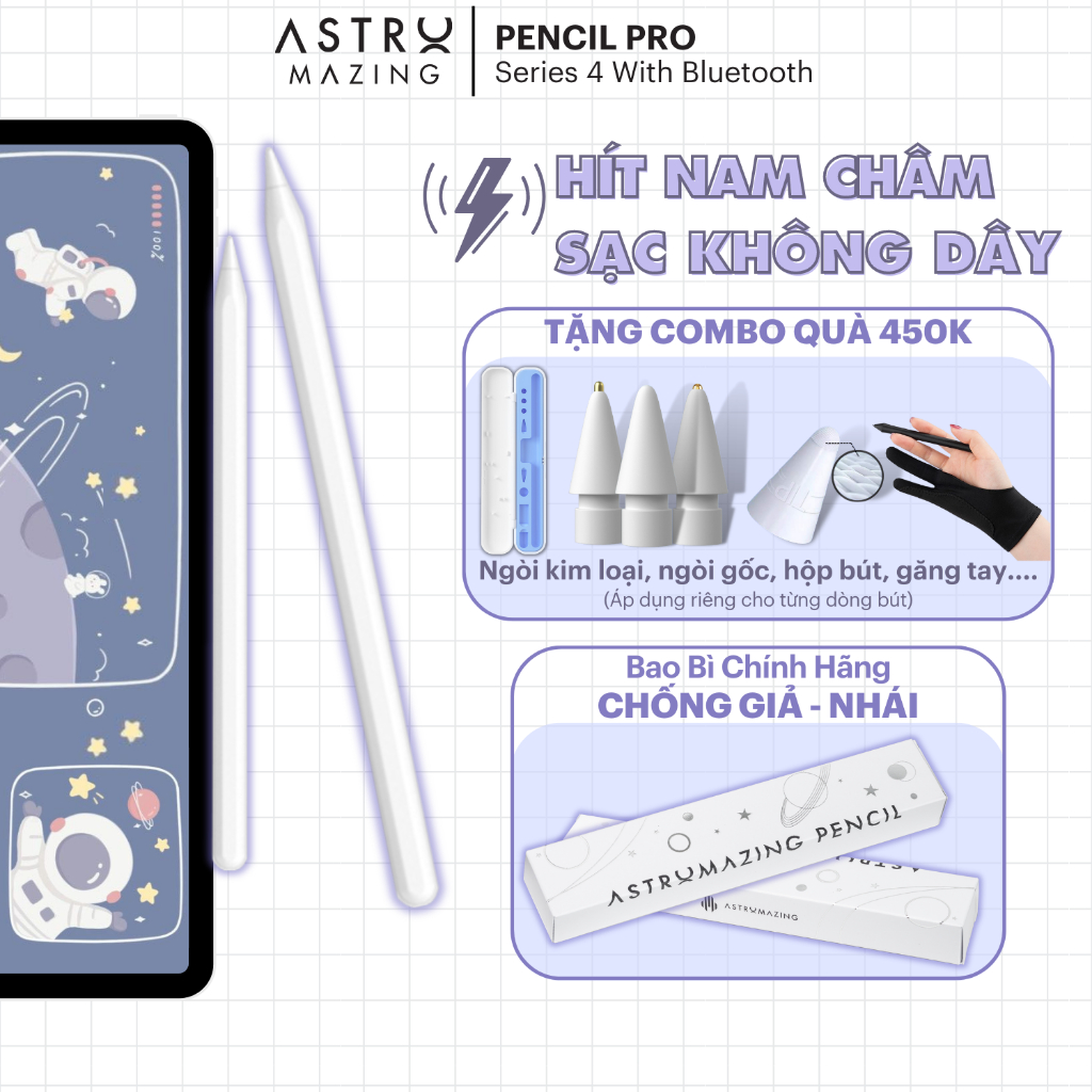 [Phiên bản mới] Bút cảm ứng cho iPad Stylus Pencil 2 AstroMazing chống chạm nhầm thanh đậm dành cho iPad Pro Air Gen