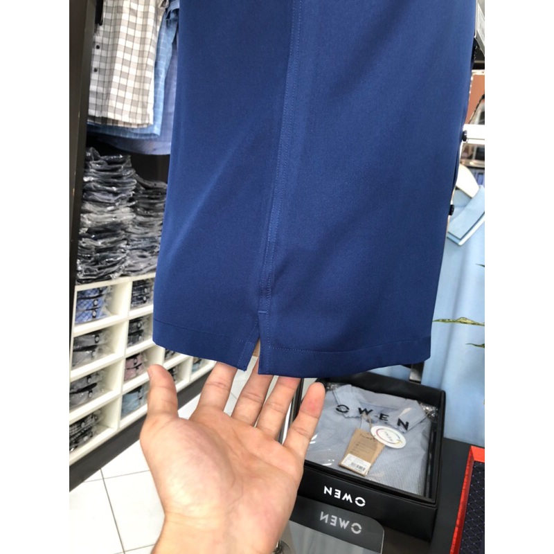 Áo sơ mi owen ngắn tay màu navy sáng body fit vạt ngang vải nano AB230020NT