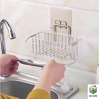 Giỏ inox treo bồn rửa chén , giỏ inox đựng đồ treo giẻ rửa bát có khay hứng nước