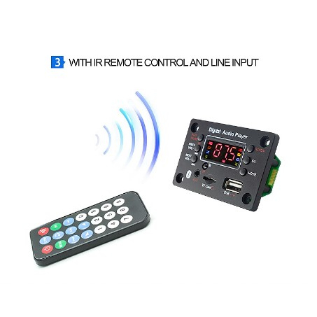 Mạch MP3 Bluetooth 5.0 Dùng chế loa Bluetooth, có FM và phát nhạc từ thẻ nhớ MicroSD+USB. Kèm remote