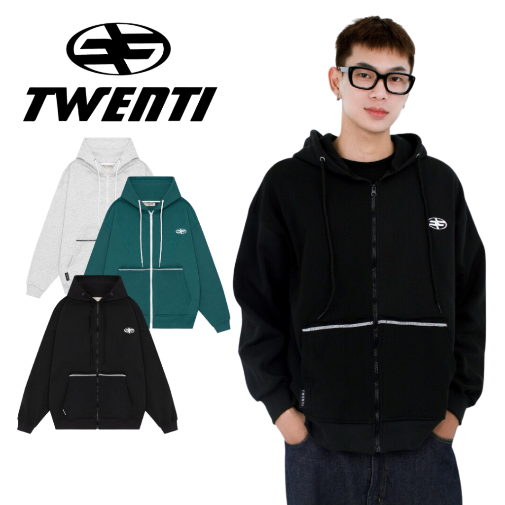 Áo Hoodie Zip TWENTI V2 Nỉ Chân Cua Thêu Logo