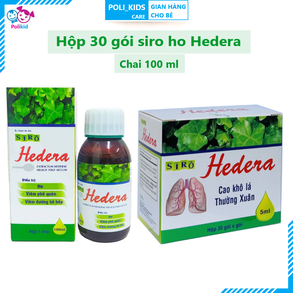 Polikid | Siro ho Hedera - Thảo dược lá thường xuân, bổ phế, giảm ho, loãng đờm cho bé