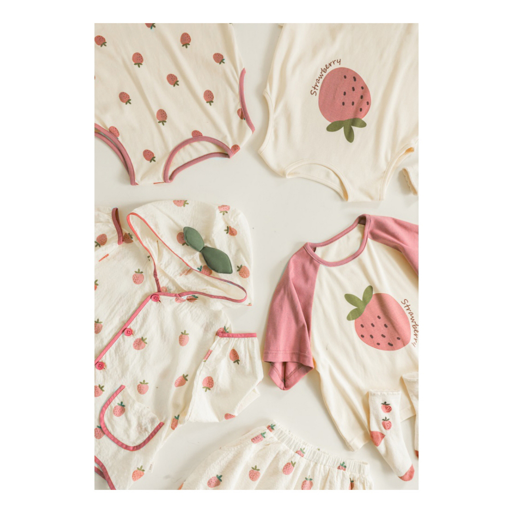 Quần áo bé gái - Bộ 6 món DÂU TÂY cho bé gái màu sắc dễ thương chất vải 100% cotton