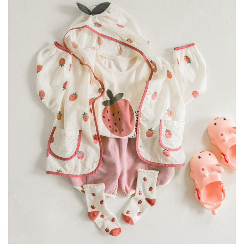 Quần áo bé gái - Bộ 6 món DÂU TÂY cho bé gái màu sắc dễ thương chất vải 100% cotton