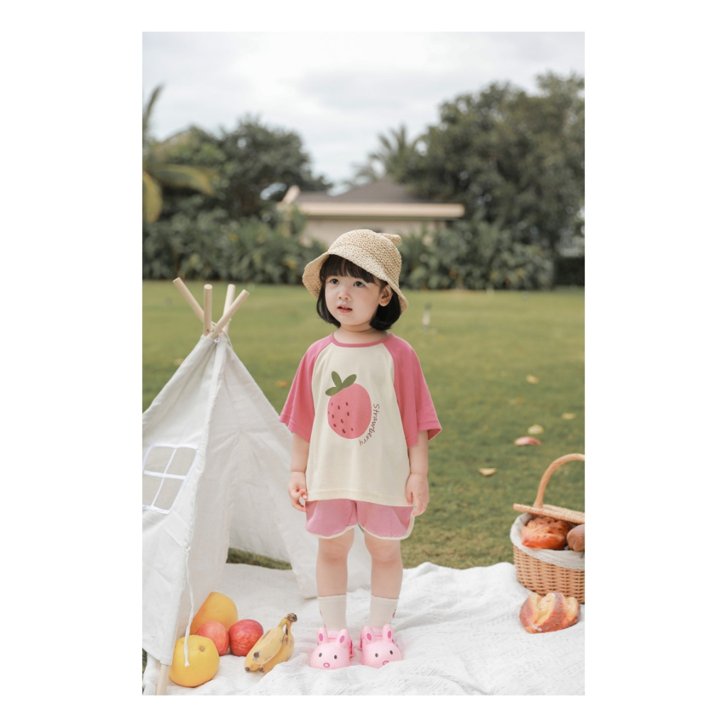 Quần áo bé gái - Bộ 6 món DÂU TÂY cho bé gái màu sắc dễ thương chất vải 100% cotton