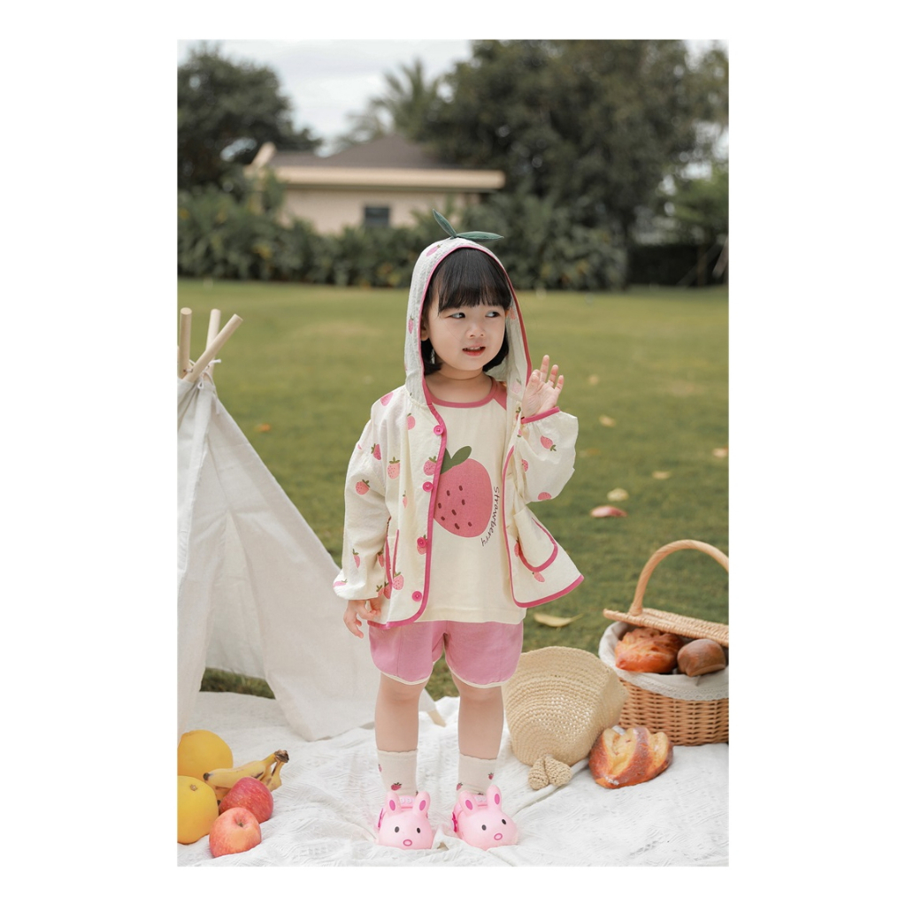 Quần áo bé gái - Bộ 6 món DÂU TÂY cho bé gái màu sắc dễ thương chất vải 100% cotton