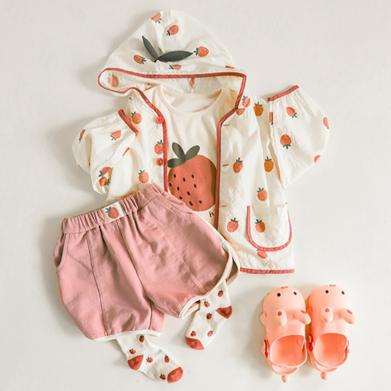 Quần áo bé gái - Bộ 6 món DÂU TÂY cho bé gái màu sắc dễ thương chất vải 100% cotton