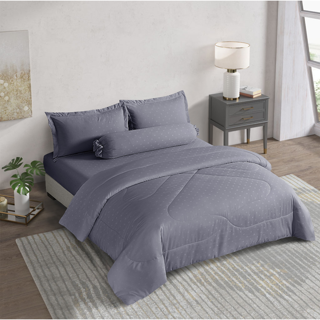 Bộ 5 món drap, áo gối kèm mền chần NIN CLASSIC màu trơn hiện đại đủ kích thước