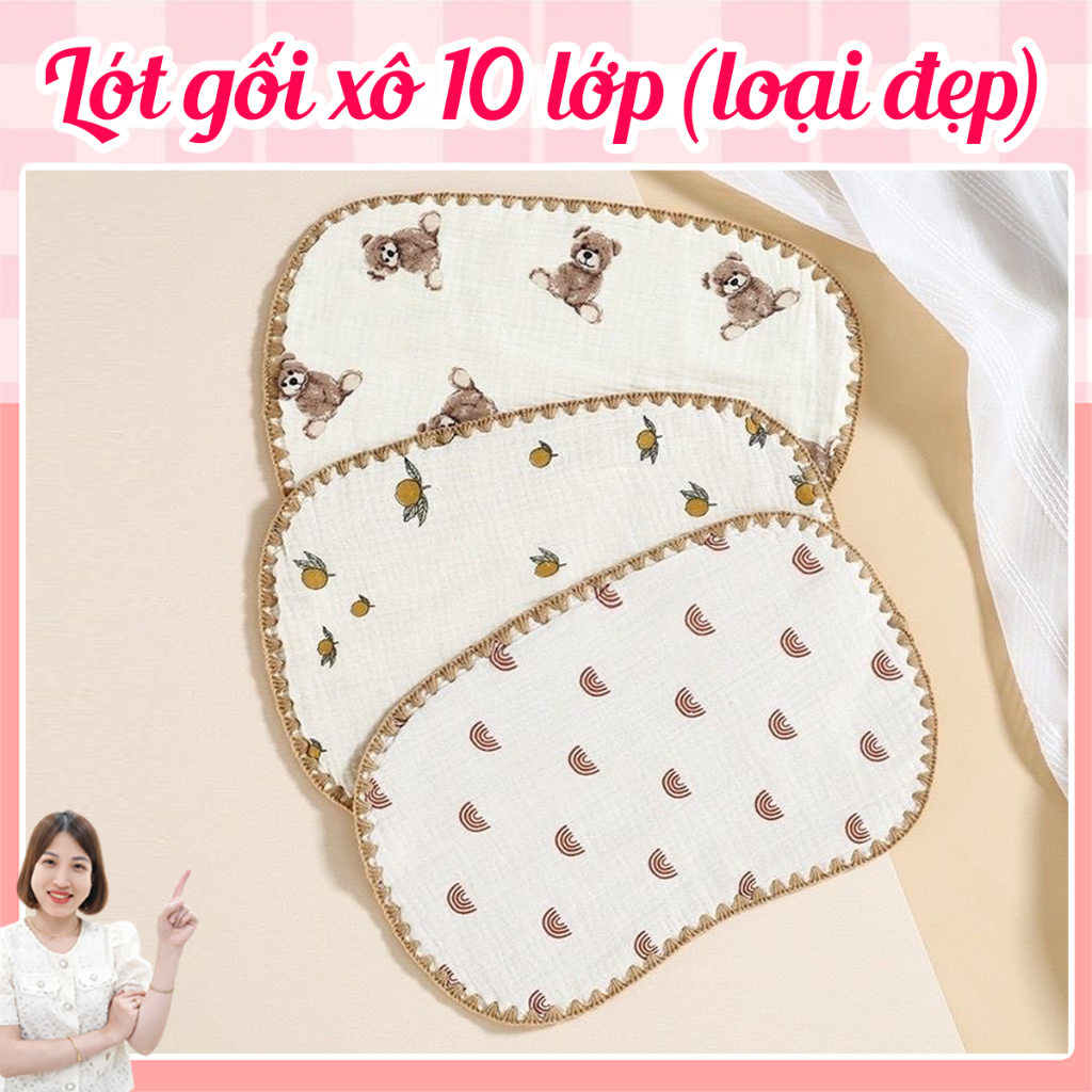 Gối xô sơ sinh 10 lớp mềm mại, thoáng khí cho bé  Loại đẹp