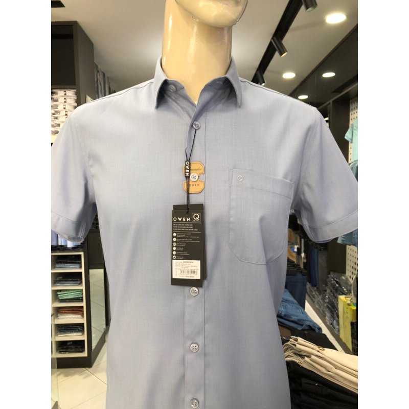 Áo sơ mi owen ngắn tay màu dobby xám xanh regular fit vải sồi AR230181N