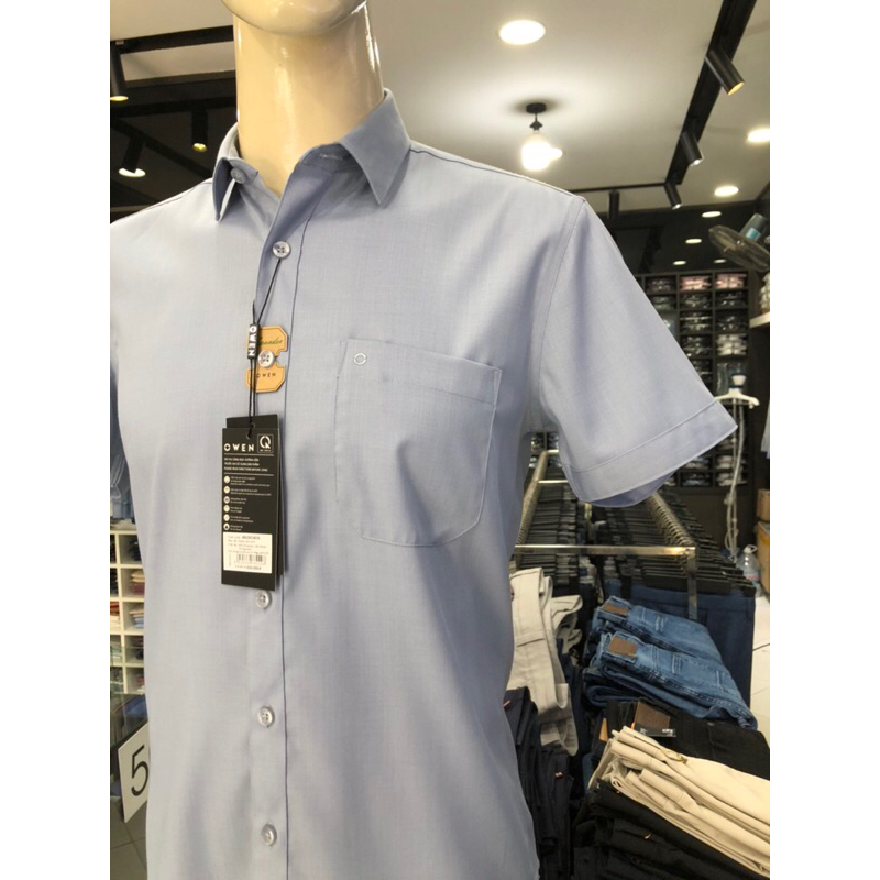 Áo sơ mi owen ngắn tay màu dobby xám xanh regular fit vải sồi AR230181N
