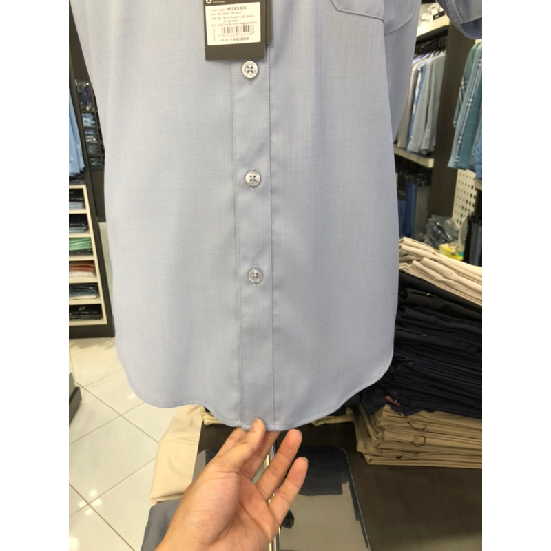 Áo sơ mi owen ngắn tay màu dobby xám xanh regular fit vải sồi AR230181N