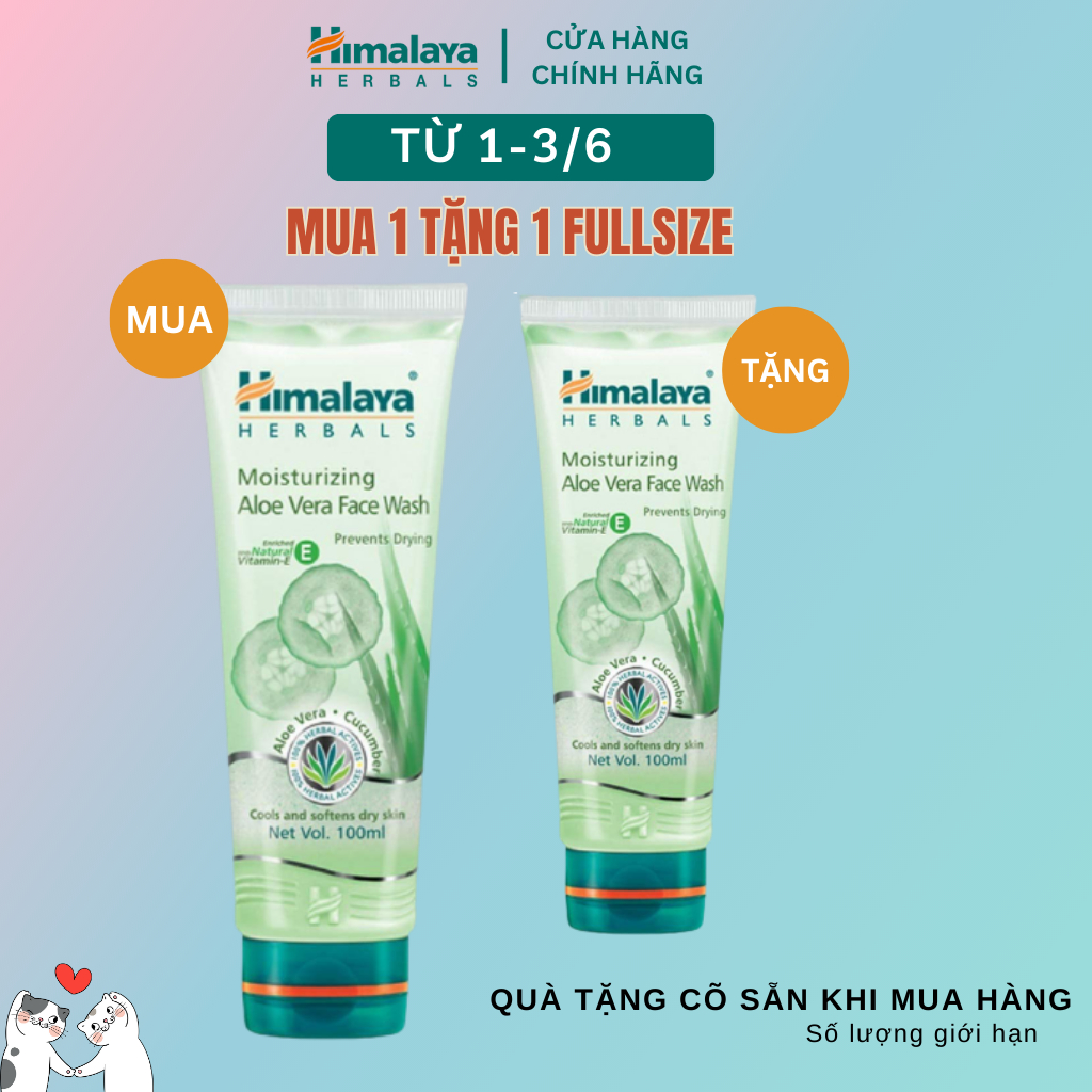 Sữa rửa mặt dưỡng ẩm và sáng mịn da Himalaya Moisturizing Aloe Vera Face Wash 100ml