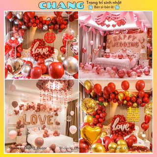 Set Bóng Trang Trí Phòng Cưới, Bóng Bay Trang Trí Phòng Cưới [TẶNG 100 CÁNH HOA HỒNG LỤA]