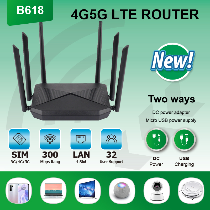 Bộ phát wifi từ sim 4G, bộ phát wifi 4G LTE B618 có 4 cổng WAN/LAN, 6 ăngten