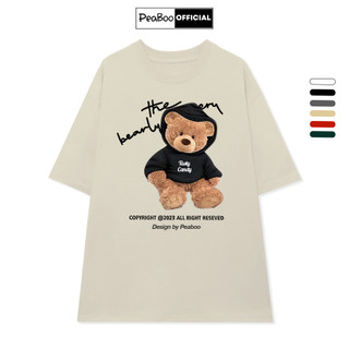 Áo Thun Nữ, Áo Phông Unisex By PEABOO Mã TN Gấu Tasty Candy Chất Cotton Thoáng Mát Form Rộng Tay Lỡ Cho Nam Nữ