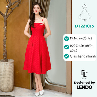 Đầm Váy Dự Tiệc LENDO DT221016 Dáng Xòe Midi Hai Dây