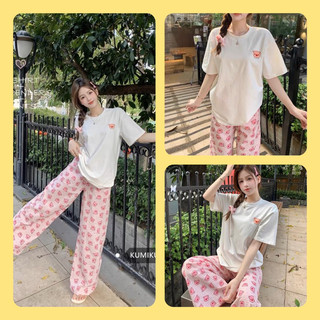 Set áo thun quần suông dài hình gấu
