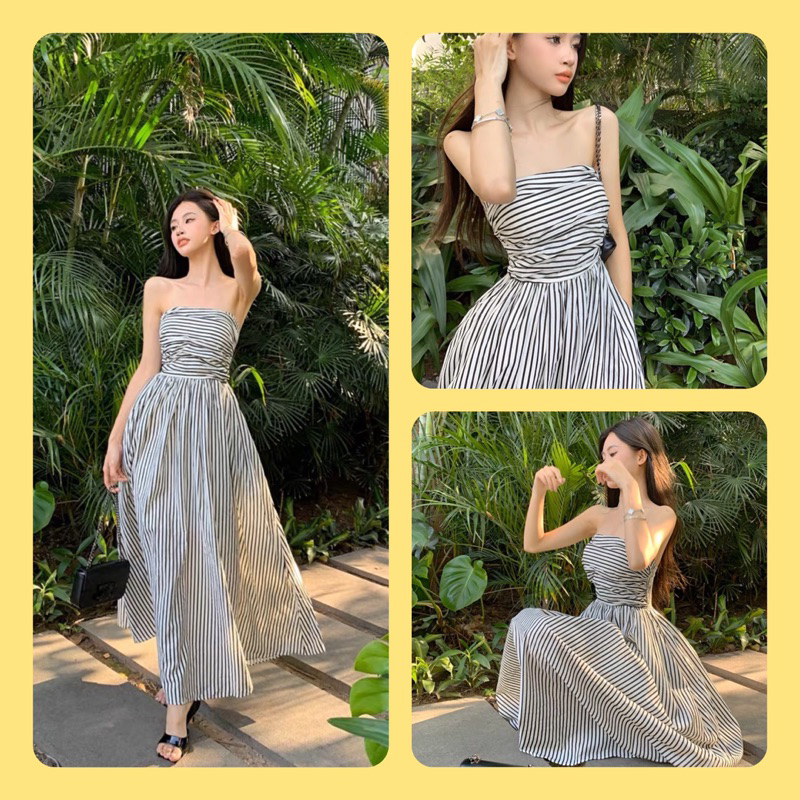 Váy Midi Kẻ Sọc Trắng Đen
