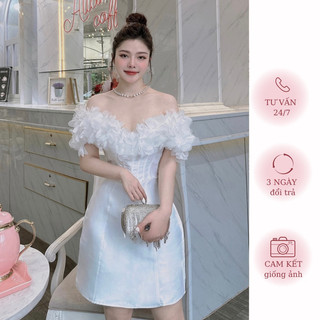 [MERR0087] Đầm Tafta Trễ Vai Tay Khâu Cánh Hoa | MERRCHUYENVAY