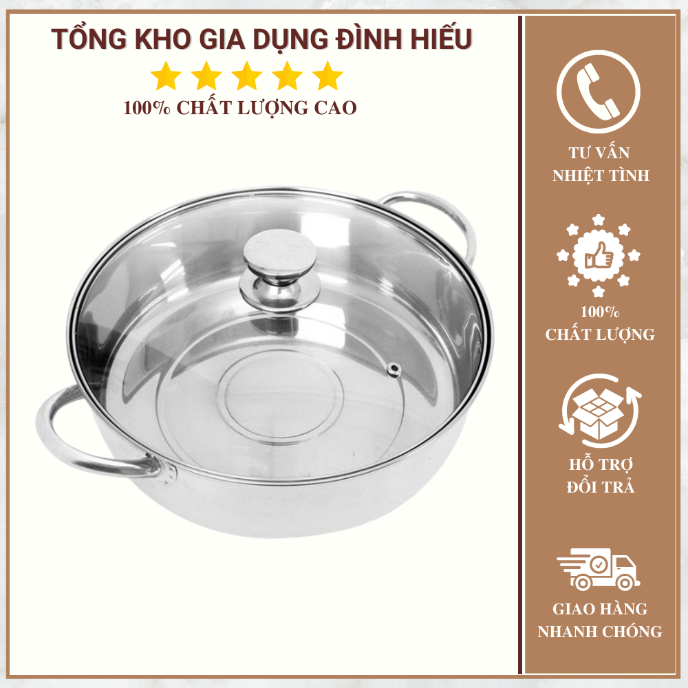 Nồi Inox Ăn Lẩu Cao Cấp Có 2 Size 28, 26cm Siêu Tiện Lợi