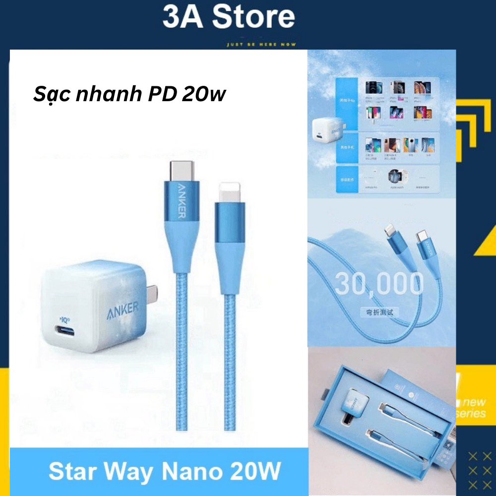 Sạc Anker Nano StarWay sạc nhanh 20W - A2633 + A9451 B9541 cho điện thoại sạc pin dự phòng tai nghe 3astore