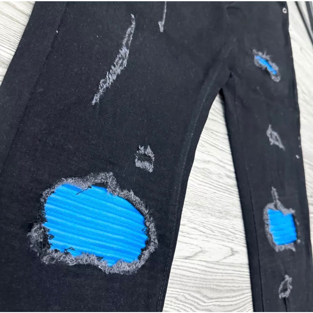 Quần jean nam rách vá xanh vá đỏ vải co giãn  cao cấp trẻ trung boy phố mẫu-MLB SHOP