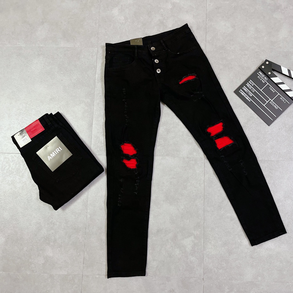 Quần jean nam rách vá xanh vá đỏ vải co giãn  cao cấp trẻ trung boy phố mẫu-MLB SHOP