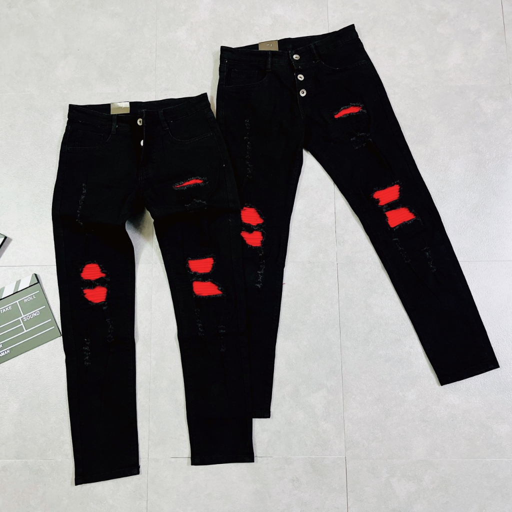 Quần jean nam rách vá xanh vá đỏ vải co giãn  cao cấp trẻ trung boy phố mẫu-MLB SHOP