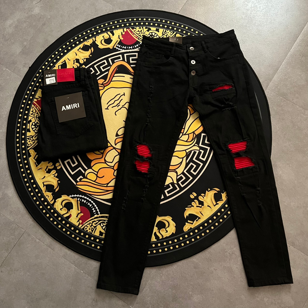 Quần jean nam rách vá xanh vá đỏ vải co giãn  cao cấp trẻ trung boy phố mẫu-MLB SHOP