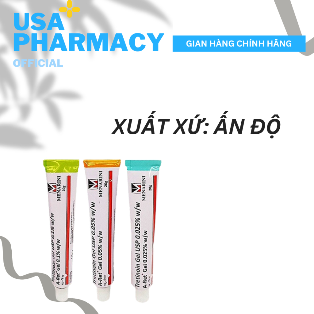Gel Giảm Mụn Tretinoin Mờ Thâm Nám, Chống Lão Hóa 20Gram Chính Hãng Ấn Độ Aret 0,025%.