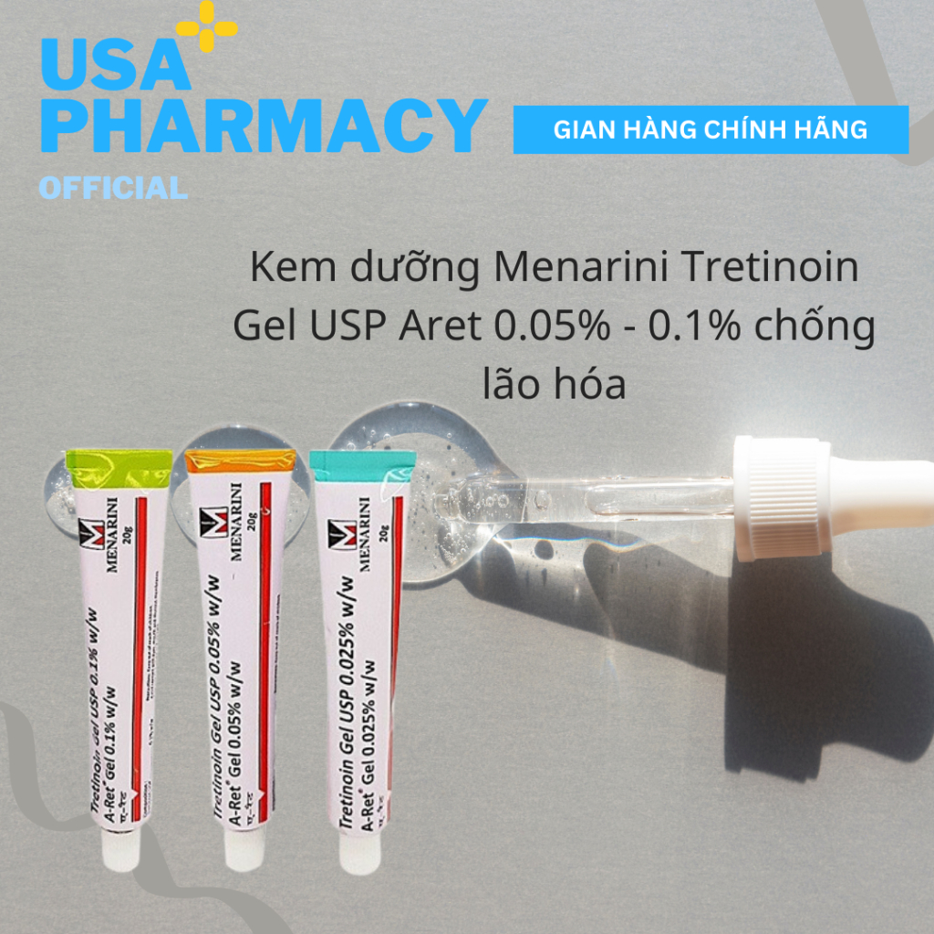 Gel Giảm Mụn Tretinoin Mờ Thâm Nám, Chống Lão Hóa 20Gram Chính Hãng Ấn Độ Aret 0,025%.