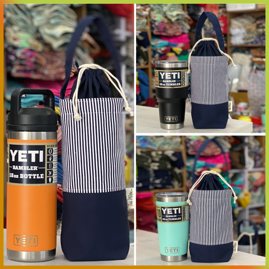Túi đựng ly/cốc giữ nhiệt Xanh Navy - Kẻ sọc may thủ công với chất liệu vải bố Canvas chất lượng