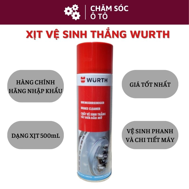 Chất Xịt Tẩy Dầu Mỡ, Vệ Sinh Thắng ( Phanh) Xe Và Chi Tiết Máy Wurth Brake And Part Cleaner Chính Hãng 500ML- chamsocoto