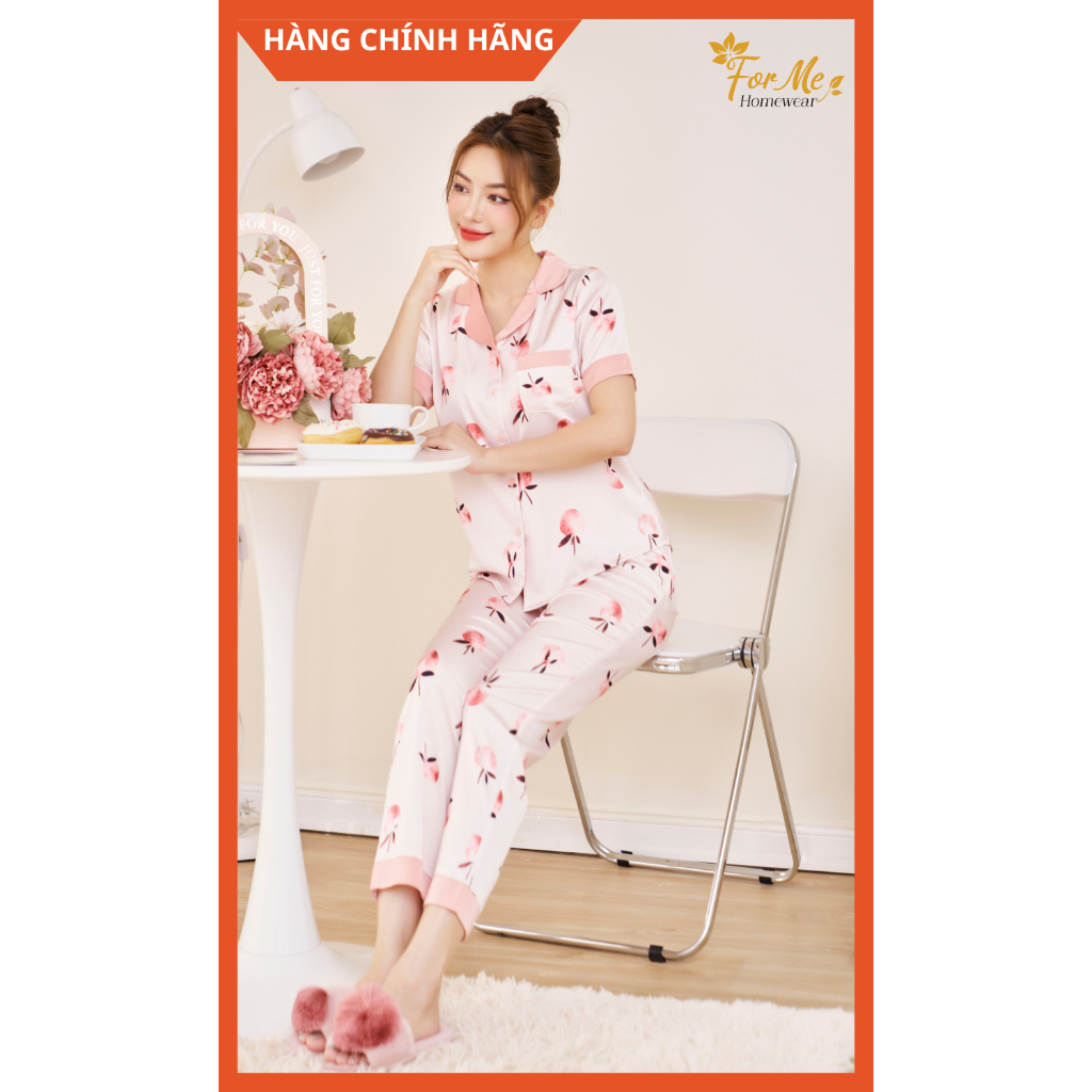 Bộ Lụa Giấy mềm mịn Ngắn Tay Quần Dài QUẢ ĐÀO HỒNG 10, Hàng Chính Hãng ForMe Pijamas