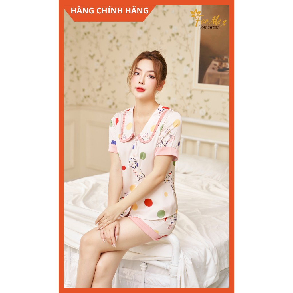 Bộ Lụa Hàn Ngắn Tay Quần Đùi SWEET NƠ 09, Hàng Chính Hãng ForMe Pijamas