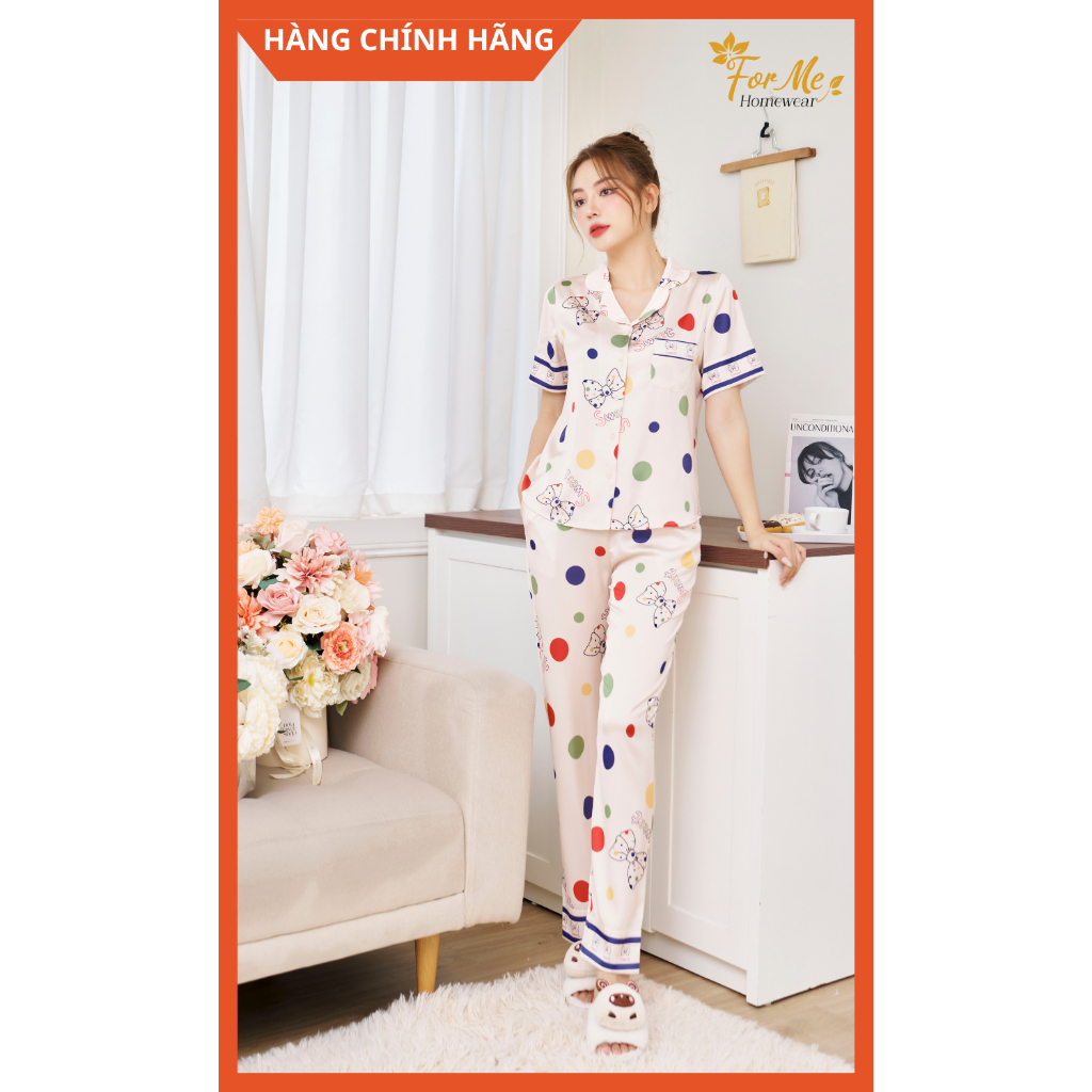 Bộ Lụa Hàn Ngắn Tay Quần Dài SWEET NƠ 10, Hàng Chính Hãng ForMe Pijamas