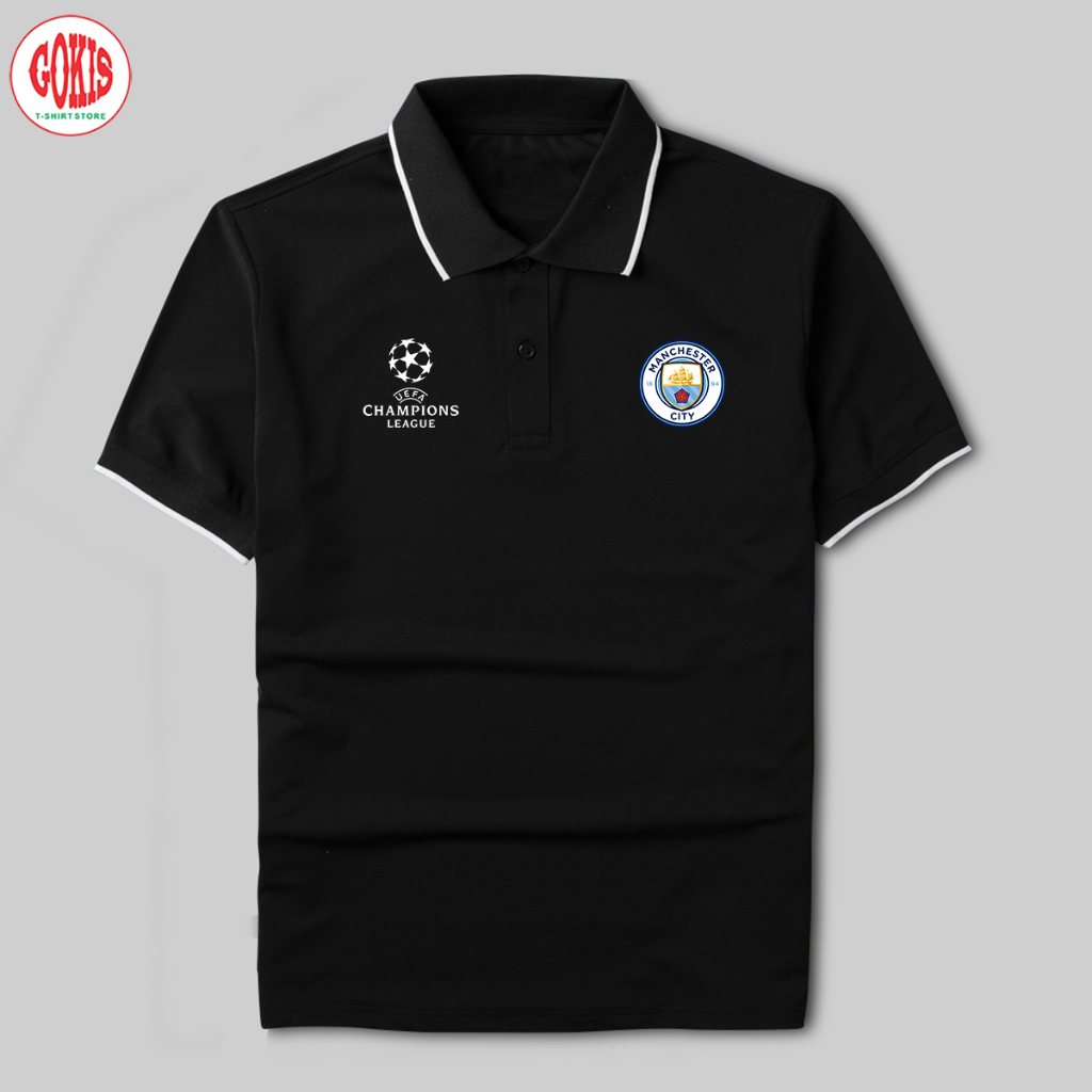 Áo polo Manchester City vải polo cá sấu không xù lông - Áo thun nam có cổ in logo CLB đầy đủ size Gokis shop