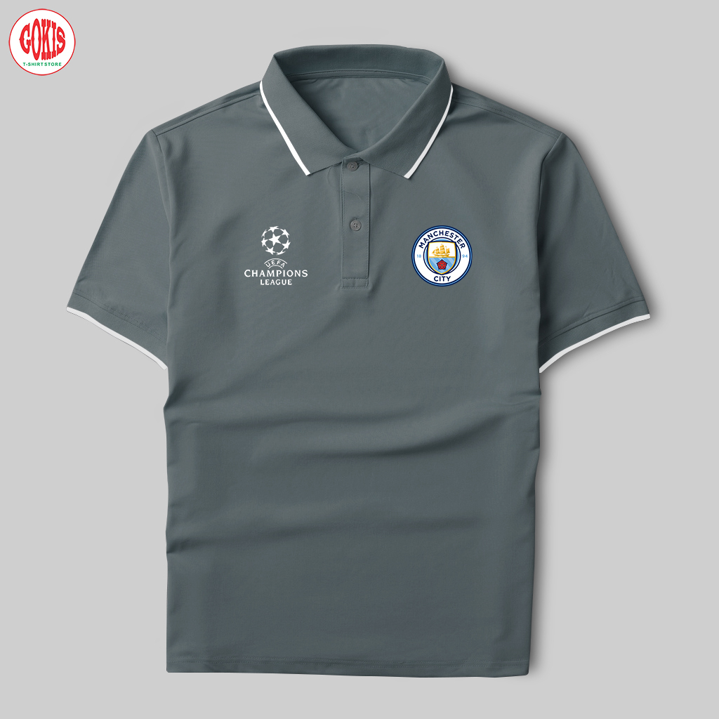 Áo polo Manchester City vải polo cá sấu không xù lông - Áo thun nam có cổ in logo CLB đầy đủ size Gokis shop