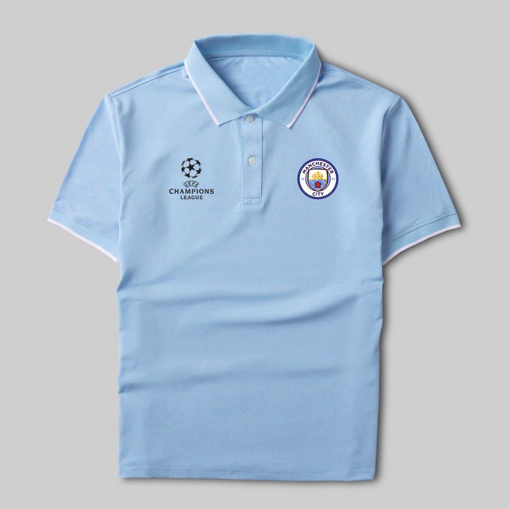 Áo polo Manchester City vải polo cá sấu không xù lông - Áo thun nam có cổ in logo CLB đầy đủ size Gokis shop