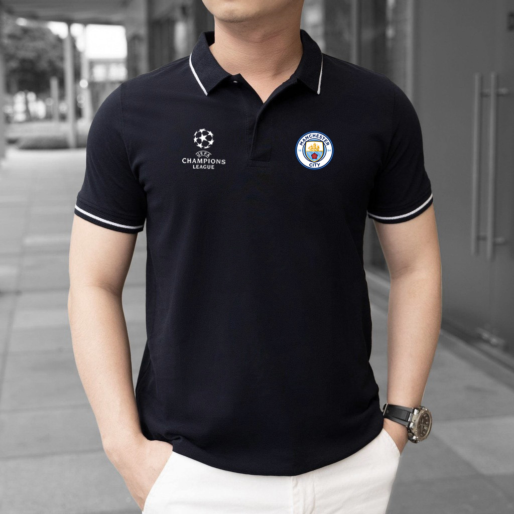 Áo polo Manchester City vải polo cá sấu không xù lông - Áo thun nam có cổ in logo CLB đầy đủ size Gokis shop