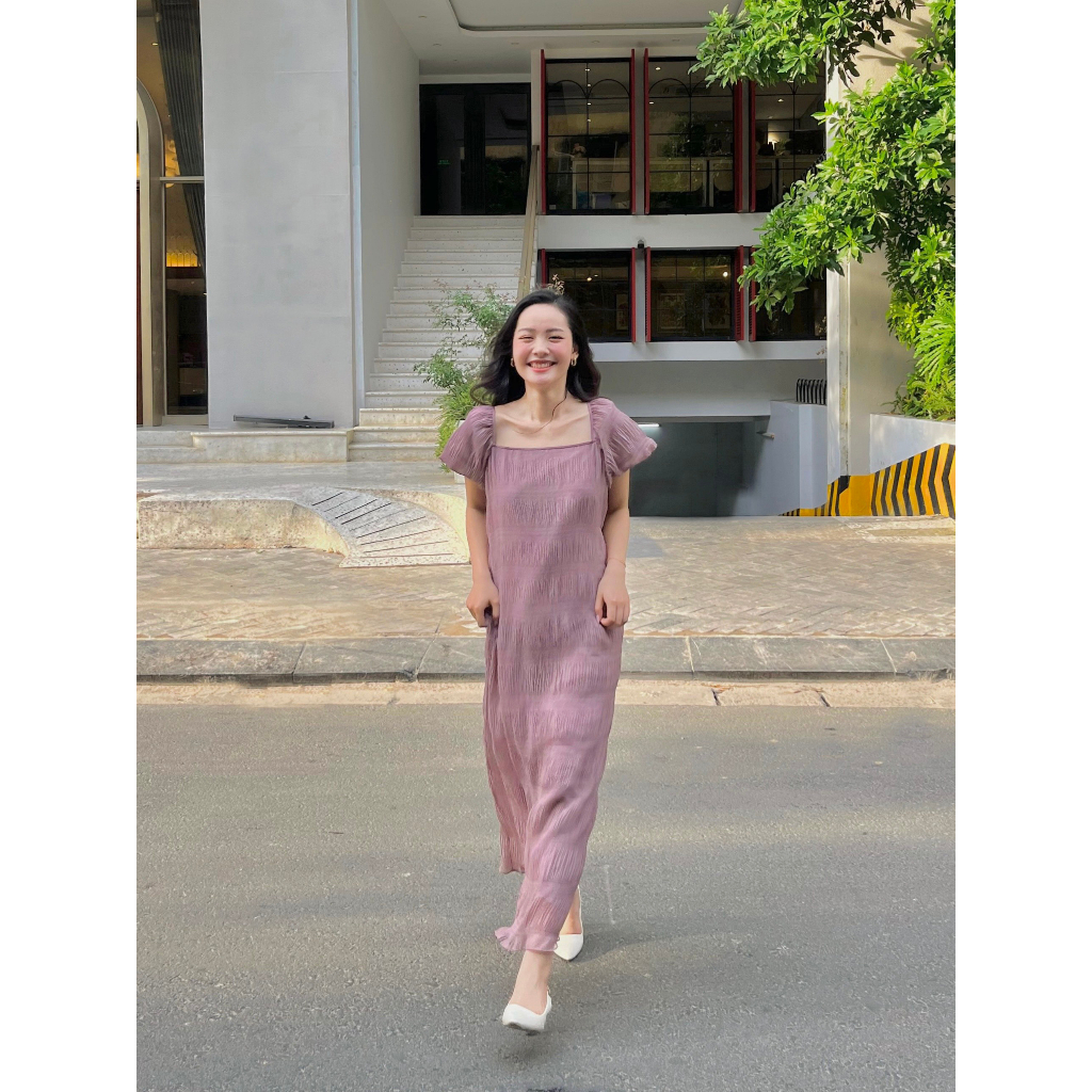 Đầm dập ly cổ vuông Mauve Lagom dress