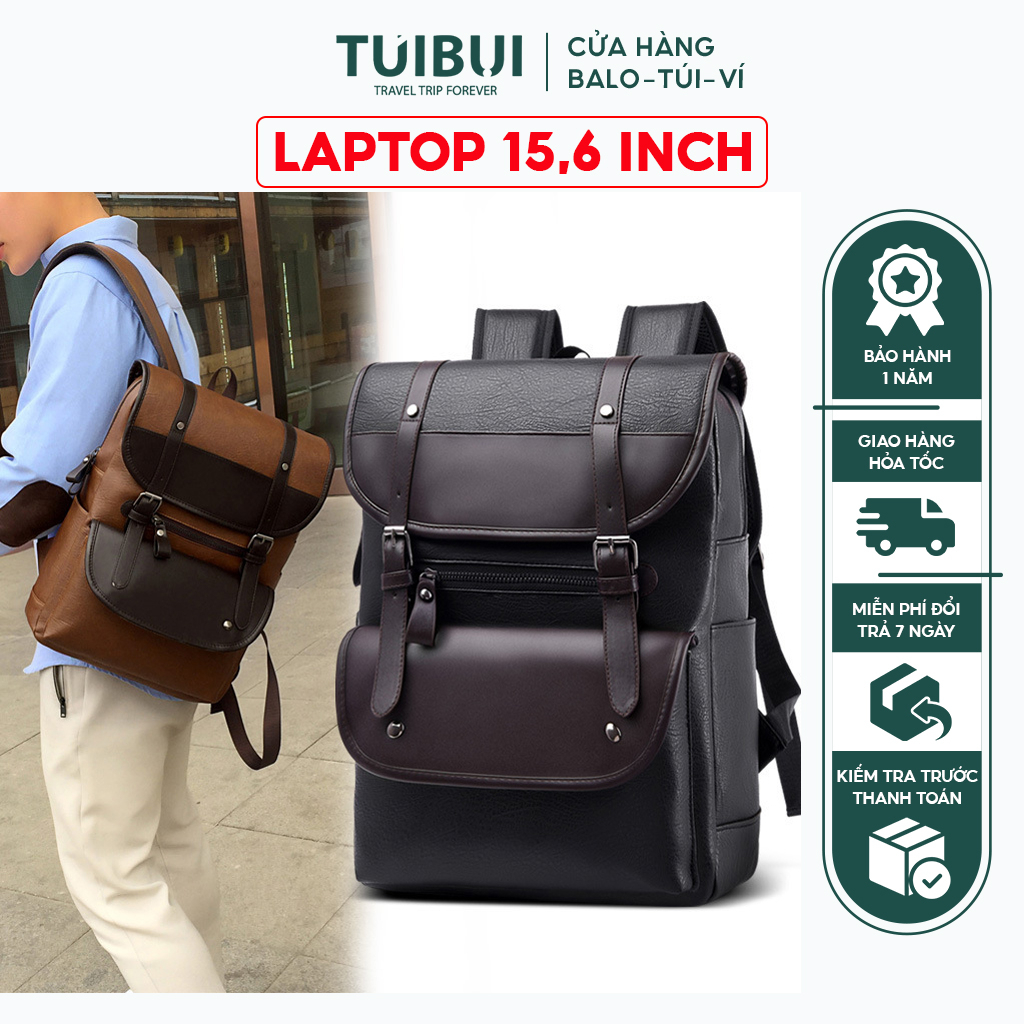 Balo da cao cấp nam nữ unisex Túi Bụi đi học, du lịch chất liệu da PU cao cấp ngăn để máy tính, laptop 15.6 inch