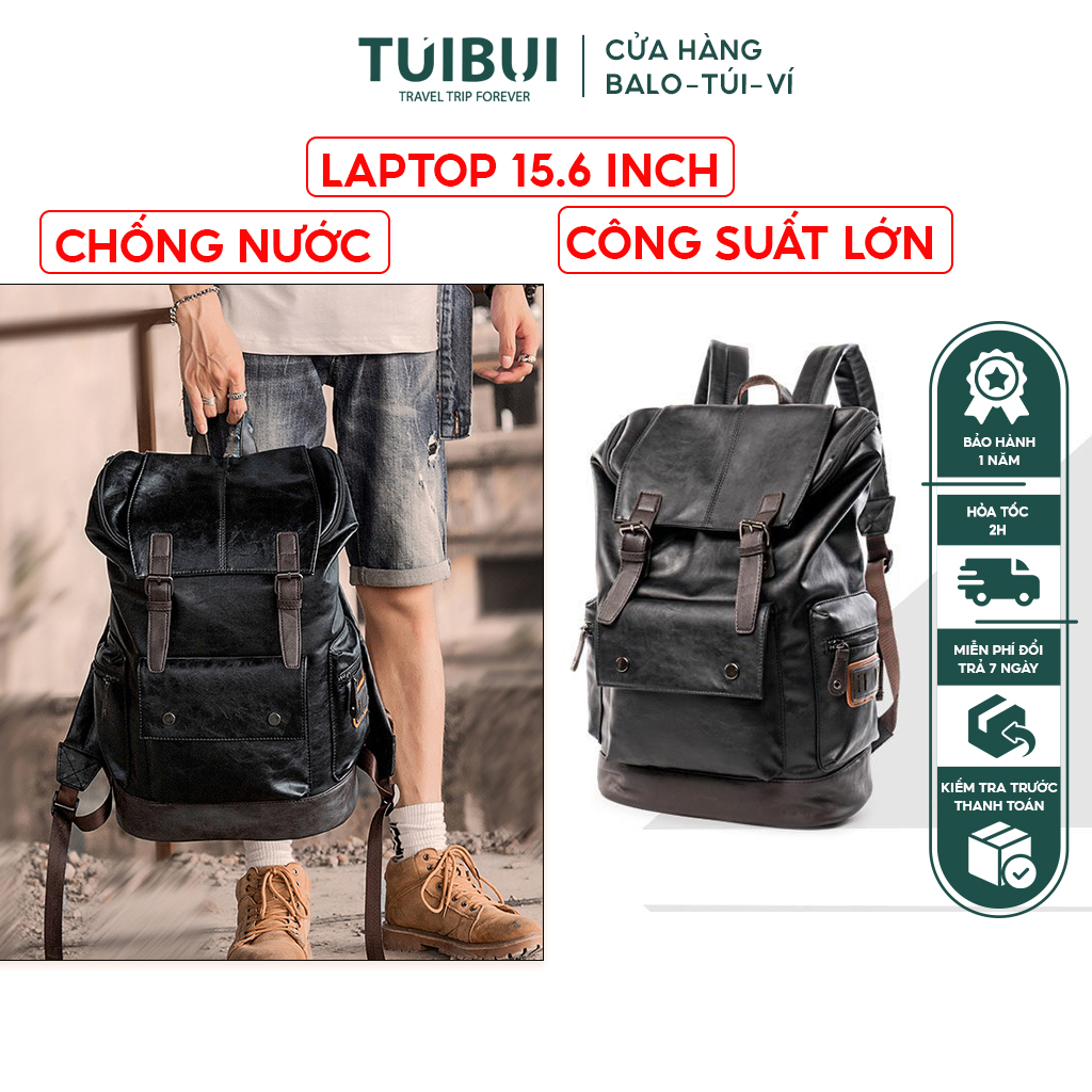 Balo da cao cấp thời trang đi học, du lịch, chất liệu PU ngăn để máy tính laptop 15,6 inch - TB03