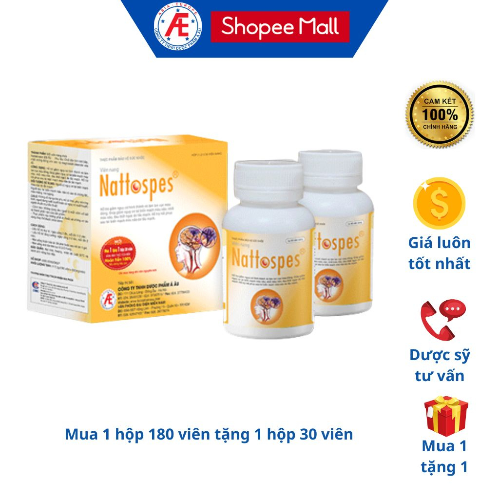 Nattospes hỗ trợ giảm tai biến mạch máu não hộp 180 viên tặng kèm hộp 30 viên